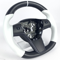 Volant personnalisé en cuir lisse blanc et fibre de carbone mate pour Tesla Model 3 Model Y