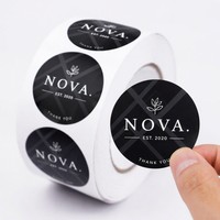 Étiquettes autocollantes rondes noires personnalisées « Merci » en rouleau avec logo d'entreprise pour l'emballage des petites entreprises, les enveloppes et la décoration des boîtes cadeaux