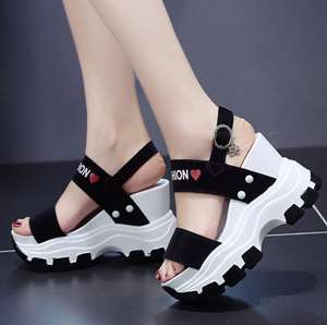 Sleehak Sandalen Dames Zomer 2022 Nieuw Net Rode Biscuit Dikke Bodem Verhoogde Open Teen Hoge Hakken - Product Image 4