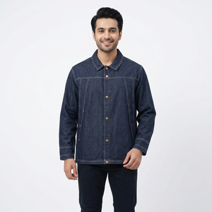 Logo personnalisé Design élégant sport bleu Streetwear Patch hommes Jean Denim vestes en fourrure pour hommes - Product Image 1
