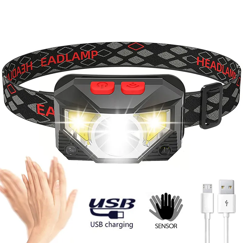 8 modalità sensore di movimento XPE + COB LED lampada frontale torcia USB ricaricabile da campeggio lampada frontale da corsa