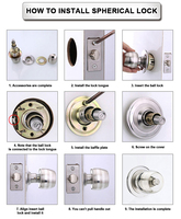 Raccords de meubles antiques en acier inoxydable argent or salle de bains porte en bois bouton rond boule serrure cylindrique avec clé