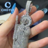 Pendentif San Judas Tadeo en argent sterling 925 de qualité supérieure, moissanite VVS, bijoux hip-hop, style glacé, unisexe, certificat GRA
