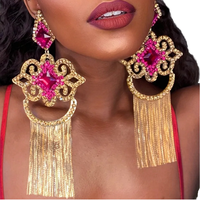 BOXI Nouveauté Bestseller Boucles d'oreilles à grandes pampilles plaquées or, mode luxe, strass irréguliers, accessoires féminins exagérés