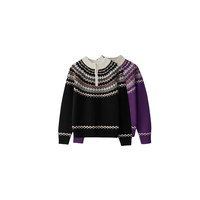 Pull-over en cachemire ample vintage pour femme, motif floral Fair Isle, col roulé semi-zippé, décontracté, automne, ODM, faible MOQ