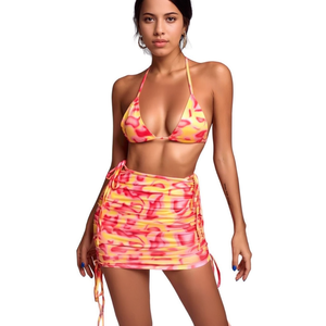 Costume da bagno intero HDJ taglie forti con controllo pancia, allacciatura all'americana e gonna stampata - SQ66169 - Product Image 1