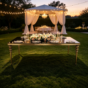 Good Quality Banquet Hotel Furniture Black <b>Mirror</b> Stainless Steel Oval Wedding Decorative Tables for Party Rooms - Product Image 1