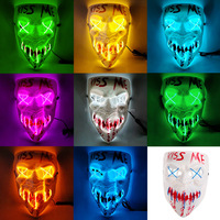 Led Kiss Me Glowing Mask Thriller Full Face Masque blanc LED pour Halloween Party Horror Prop