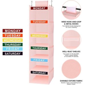 Clothes Organizer For Kids 6 <b>Shelf</b> Hanging Closet Storage With Labeled Days Bedroom Use Oxford Cloth Fabric - Product Image 4