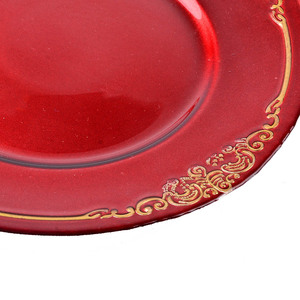 Assiettes de présentation en verre rouges et or de 13 pouces pour Noël, assiettes décoratives rouges pour mariage, vente en gros, faible MOQ - Product Image 5
