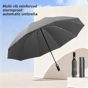 Grand <span class=keywords><strong>parapluie</strong></span> <span class=keywords><strong>inversé</strong></span> automatique pliant en trois sections, résistant aux intempéries et au vent, au design minimaliste moderne, pour hommes d'affaires, idéal comme cadeau. - Product Image 3