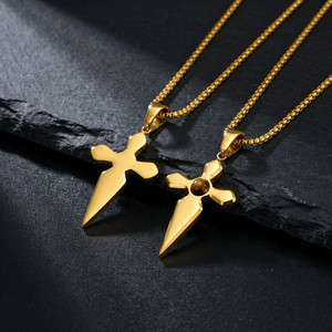 Collana con Ciondolo a Croce in Pietra Naturale Occhio <span class=keywords><strong>di</strong></span> Tigre, Catena in Acciaio Inossidabile Placcato Oro Personalizzata, Accessori <span class=keywords><strong>Maschili</strong></span> MGXL573 - Product Image 1