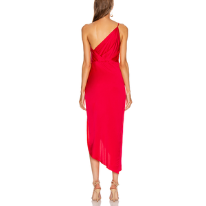 Sexy <span class=keywords><strong>Rouge</strong></span> Soie Satin Une Épaule Sans Manches Froncé Asymétrique <span class=keywords><strong>Robe</strong></span> De <span class=keywords><strong>Cocktail</strong></span> Femmes - Product Image 4