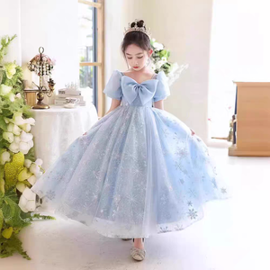 Abito da ballo all'uncinetto per bambine, modello Principessa, 2025 Nuovo Blu, Costume da Principessa <span class=keywords><strong>Elsa</strong></span>, per il primo compleanno, con maniche a sbuffo - Product Image 5