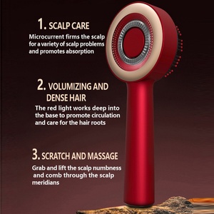 Red Blue Vibration Head Massage Brush EMS Scalp Anti-Hair Loss Electric Hair Growth <b>Comb</b> Oil Applicator - Product Image 4