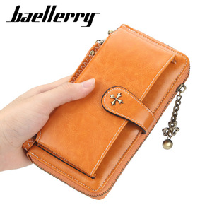 กระเป๋าสตางค์ใบยาวสำหรับผู้หญิง Baellerry หนัง PU เคลือบแว็กซ์  แบบมีตัวล็อค  จุของได้เยอะ สไตล์เรโทร  ใส่โทรศัพท์ได้ สีแดงเบอร์กันดี - Product Image 5