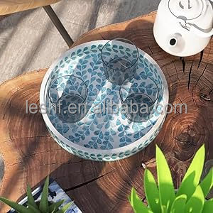 12.6-inch mẹ của khay ngọc trai màu xanh hoa văn thanh lịch bằng gỗ Ottoman Bàn cà phê khay cho bên trang trí phục vụ xử lý - Product Image 4