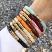 Bijoux classiques de marque pour femmes, bracelet en bambou, couleur marbre avec disque en or, BC395