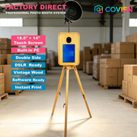 Borne photo professionnelle double face en bois avec écrans tactiles 18,5 et 14 pouces, PC Windows, pour la location lors d'événements et mariages