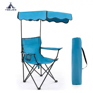 캐노피 그늘이있는 Yijie 접이식 캠핑 의자 휴대용 비치 의자 컵 홀더가있는 헤비 듀티 잔디 의자