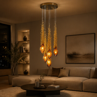 Luminaire suspendu en ambre Firelux personnalisé, de luxe, haut de gamme, pour salon de villa, escalier