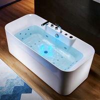 Baignoire autoportante rectangulaire moderne en acrylique blanc avec éclairage LED, jets d'air et massage par remous pour la maison et les hôtels