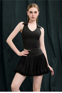 Ensemble de vêtements de sport pour femmes SUHE WST-001, haut sans manches en tissu tricoté, jupe plissée en maille, soutien-gorge intégré, séchage rapide - Product Image 6