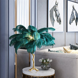 Lampe de chevet Lampara populaire lampe de table de lecture de bureau plume d'autruche moderne <span class=keywords><strong>2022</strong></span> vente chaude LED chinoise vert foncé - Product Image 4