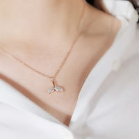 Collier Pendentif Queue de Baleine en Acier Inoxydable 316L Plaqué Or Rose PVD, Étanche, Sertissage Micro-Pavé CZ, Bijoux de Plage pour Femme