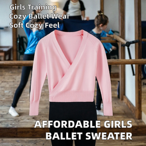Tenue de danse de ballet pour enfants pas chère, pull enveloppant de ballerine à manches longues, haut à taille élastique en polyester, tenue d'entraînement chaude pour filles - Product Image 2