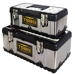Kotak alat penyimpanan plastik Stainless Steel, tahan lama multi-fungsi membawa kotak alat 2 in 1 Set kotak alat dengan nampan