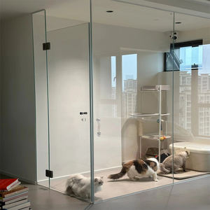 Cloison moderne sans cadre en verre trempé avec porte, mur de séparation <span class=keywords><strong>acoustique</strong></span> à <span class=keywords><strong>vue</strong></span> panoramique pour bureau, maison, ou niche pour chat - Product Image 3