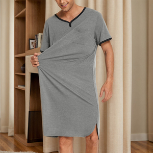 Venta al por mayor de primavera y verano, ropa de salón para <span class=keywords><strong>hombre</strong></span>, pijamas de manga corta, camisón largo informal de color contrastante para <span class=keywords><strong>hombre</strong></span> - Product Image 6