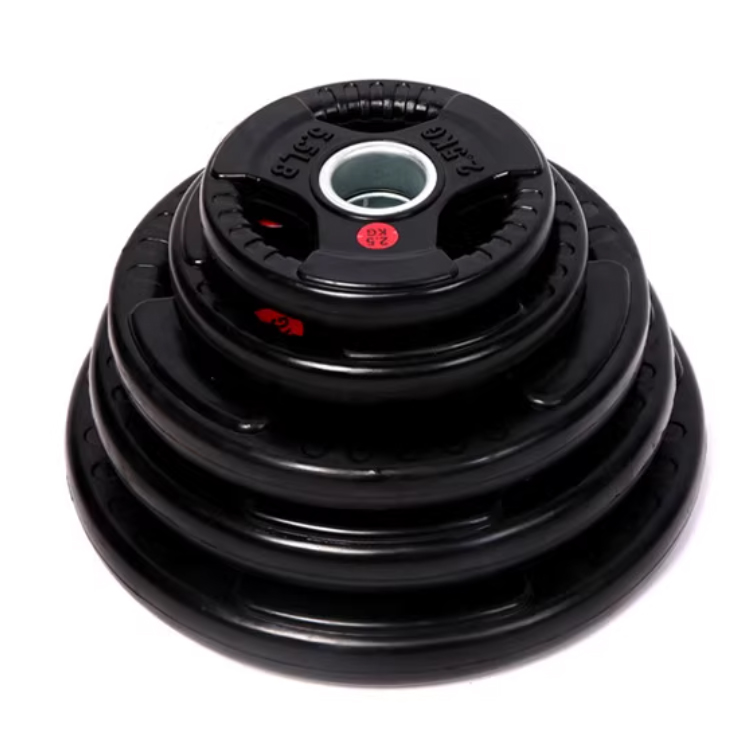 Wholesale Eco-friendly Black Coated Three-Hole Free Weights Portable Rubber and Cast Iron Weight Plates for Fitness Equipment