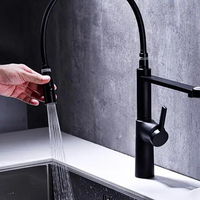 Robinet de cuisine moderne en laiton à ressort, multifonctionnel, universel, à montage sur pont, noir mat, avec noyau de valve en céramique rotatif, vente chaude