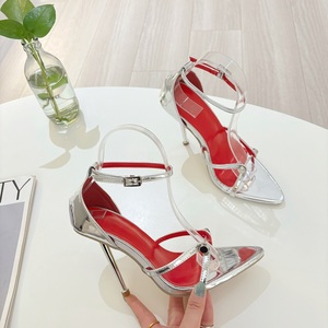 Nuevas Sandalias de Tacón Alto con Hebilla Metálica Plateada y Dorada, Diseño Puntiagudo y Sexy, Punta Abierta, Moda 2025 - Product Image 3