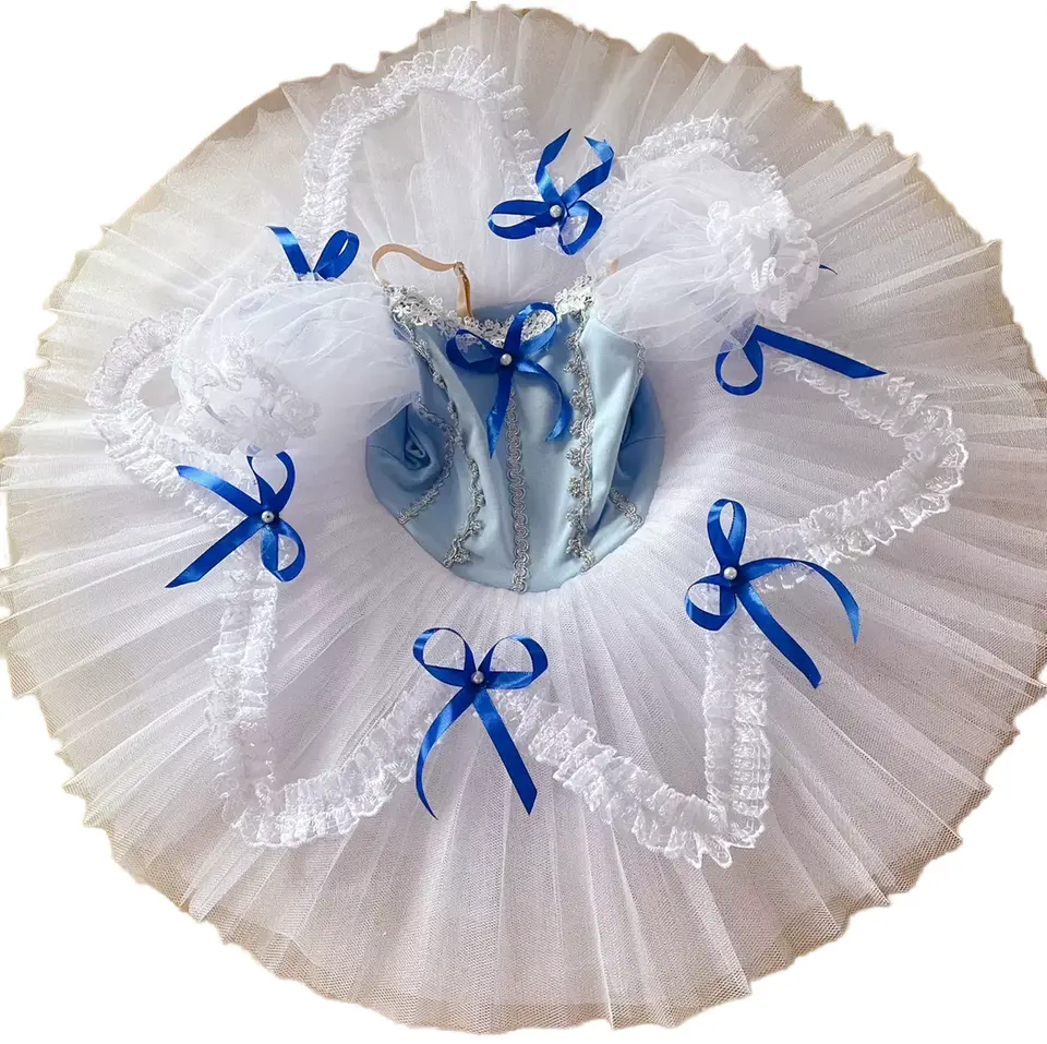 Falda de ballet azul para niños, falda de gasa con tutú de mariposa, disfraz de actuación de belleza durmiente con cabestrillo de cisne pequeño