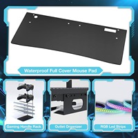 Mesa de juegos de diseño moderno y lujoso, luces LED de 55 pulgadas y toma de corriente, soporte de monitor de mesa para juegos de ordenador, fácil de montar
