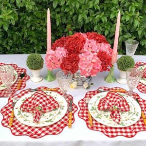 100% <b>Linen</b> Scallop Shaped Edge Napkins <b>Cloth</b> Christmas Banquet <b>Table</b> Decoration Splicing Color Edge Placemat - Product Image 2
