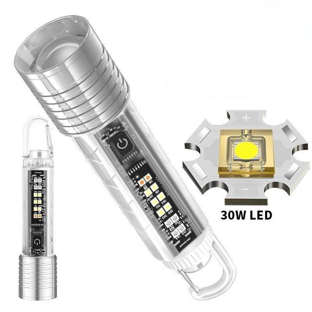 High Power LED Torch Light 30W 600m Zoom Rechargeable Type C Tail Magnet EDC Flashlight Multi Color UV Flash Light for Daily Use