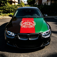 Housse de capot de voiture personnalisée en tissu élastique 100 % polyester avec drapeau de l'Afghanistan, résistante aux UV, et housse de rétroviseur pour la décoration de voiture