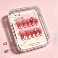 Ongles à presser personnalisés de luxe rose ombré, lot de 10 pièces, forme cercueil effilée mi-longue, ongles à presser rose diamant, vente en gros OEM