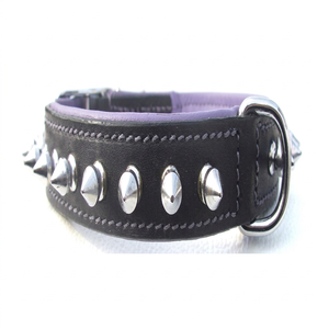 Collier pour chien en cuir indien véritable fait main Real International Saddlery, 100 % authentique, écologique, imprimé animal, avec rivets et pointes simples - Product Image 1