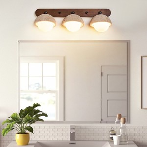 Retro Minimalist Wooden Wall Lamp Yellow Travertine Walnut Wood <b>Light</b> for Bedroom Bathroom <b>Vanity</b> <b>Mirror</b> - Product Image 2