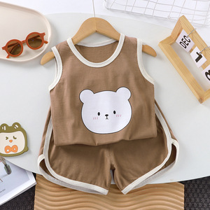 Ensemble gilet et short en coton sans manches pour filles, version coréenne, nouvelle collection été pour enfants, ensemble deux pièces pour garçons, vente en gros - Product Image 5