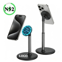 Support de téléphone en alliage d'aluminium magnétique puissant N52 avec logo personnalisé, support de bureau pour diffusion en direct, bras flexible anti-vibration durable