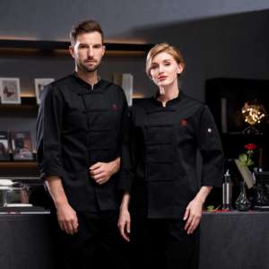 Personal de catering de alta gama restaurante de comida rápida/cafetería/salón/panadería cocina Chef uniforme personalizado negro mujeres - Product Image 5