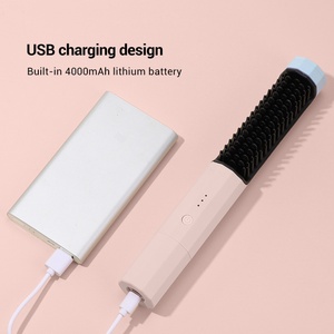 Wireless Hair Straightening Comb Rechargeable Straightener Curler <b>Heat</b> Curling Brush Straightener and Curler Brush Comb - Product Image 6