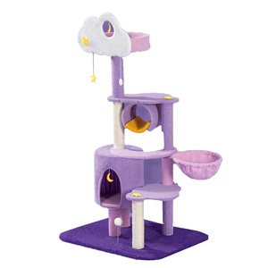 Manufacturer Wholesale Design Purple cloud cat Climbing Scratch Condo Wood Cat Furniture Tower Pet Cat Tree