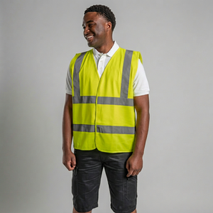 Gilet de sécurité réfléchissant jaune pour homme, col en V, vêtement d'extérieur décontracté avec bandes argentées pour le travail, été - Product Image 1